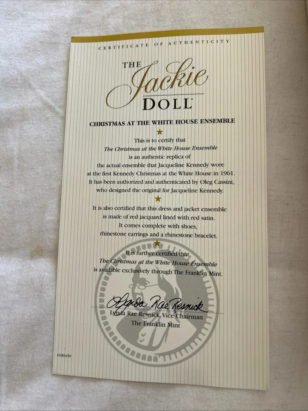 Franklin Mint Jackie Kennedy Doll  Accessories Christmas At The White House COA